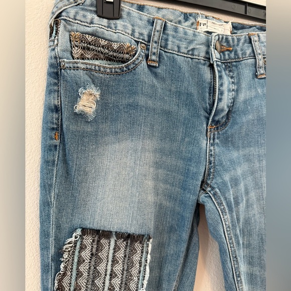 Free People Light Blue Patchwork Skinny Jeans - Picture 4 of 6